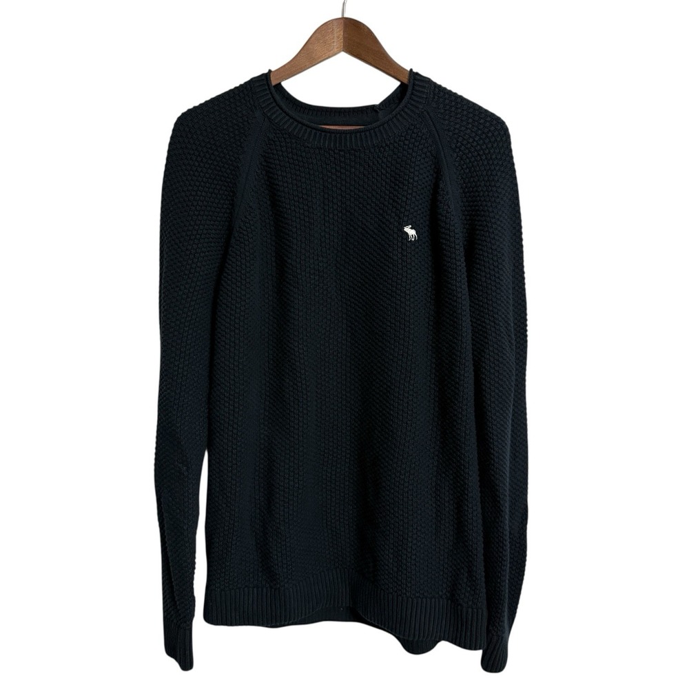Abercrombie & Fitch sweater mens XL black waffle textured cotton logo y2k preppy